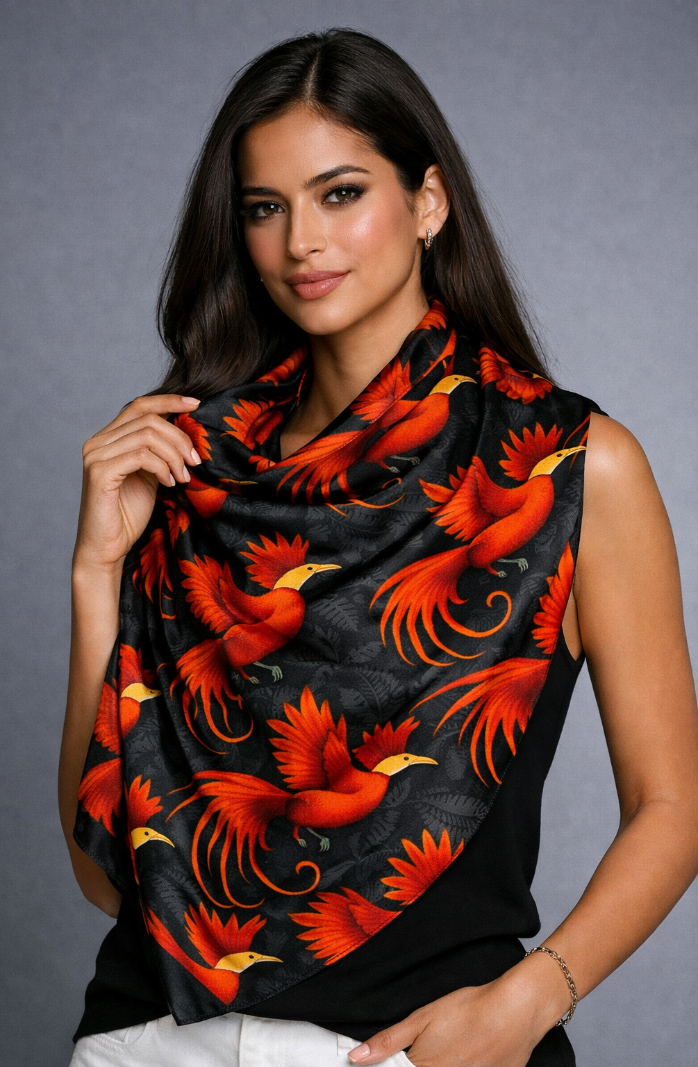 Red Bird Silk Scarf