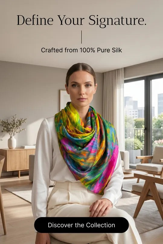 Chromatic Rise silk scarf — Zeely campaign image, Define Your Signature