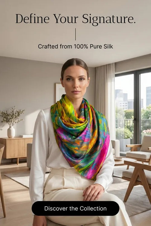Chromatic Rise silk scarf — Zeely campaign image, Define Your Signature