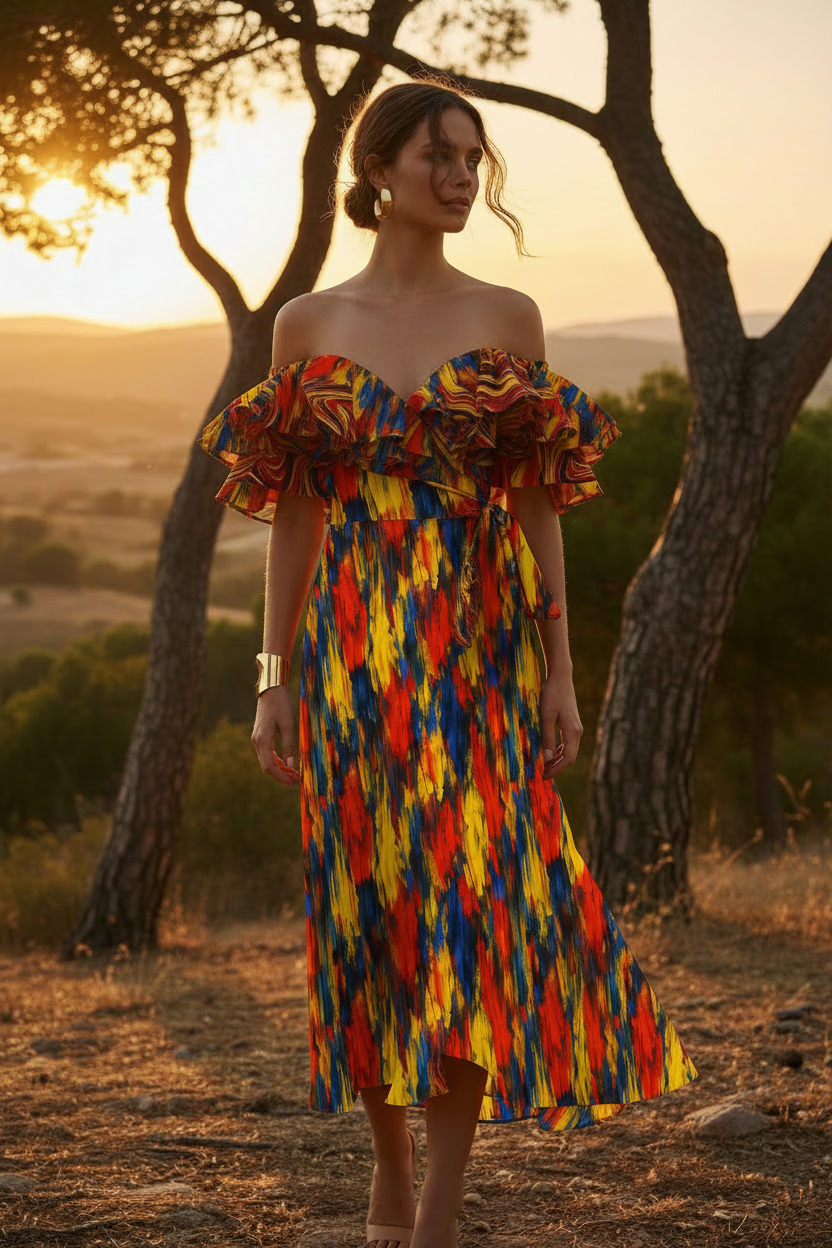 Off-Shoulder Ruffle Midi Dress — Made to Order