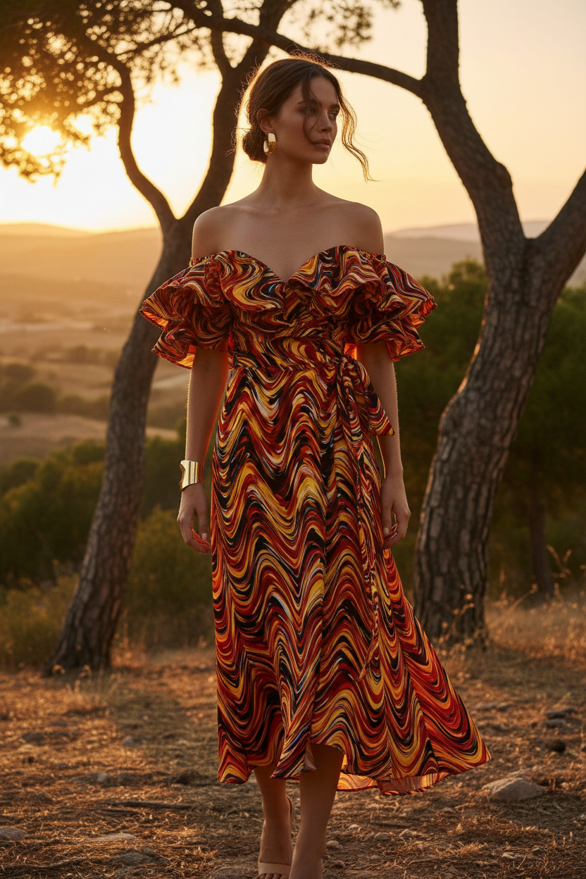 Off-Shoulder Ruffle Midi Dress — Made to Order